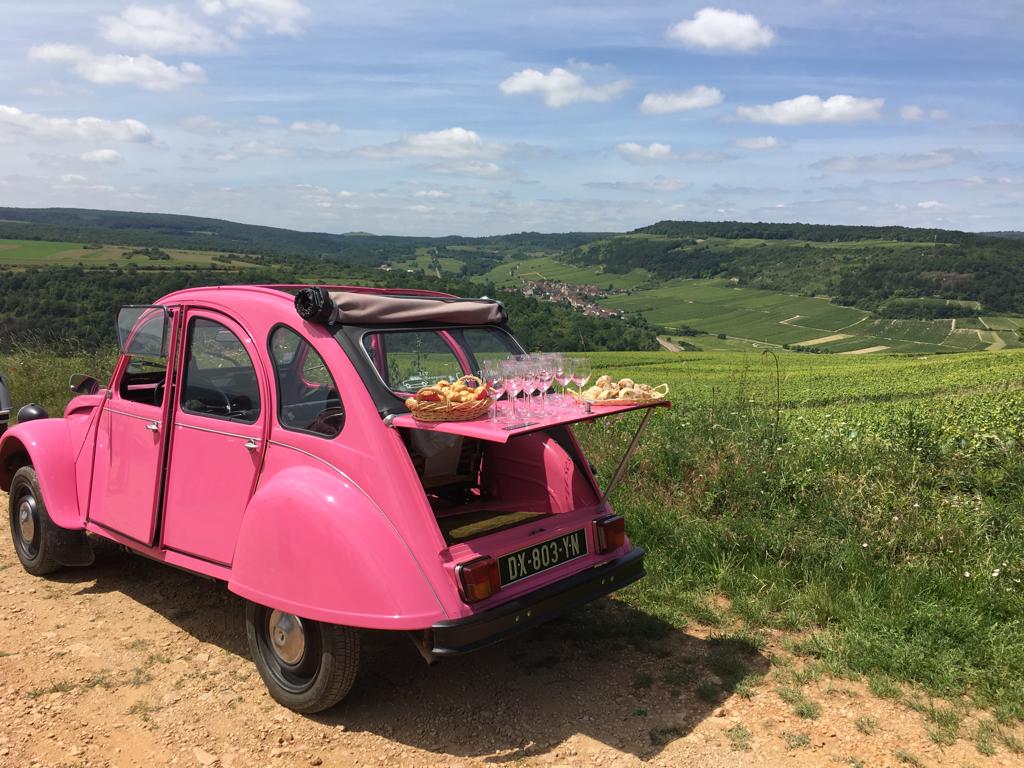 Vintage 2CV car in the vineyards