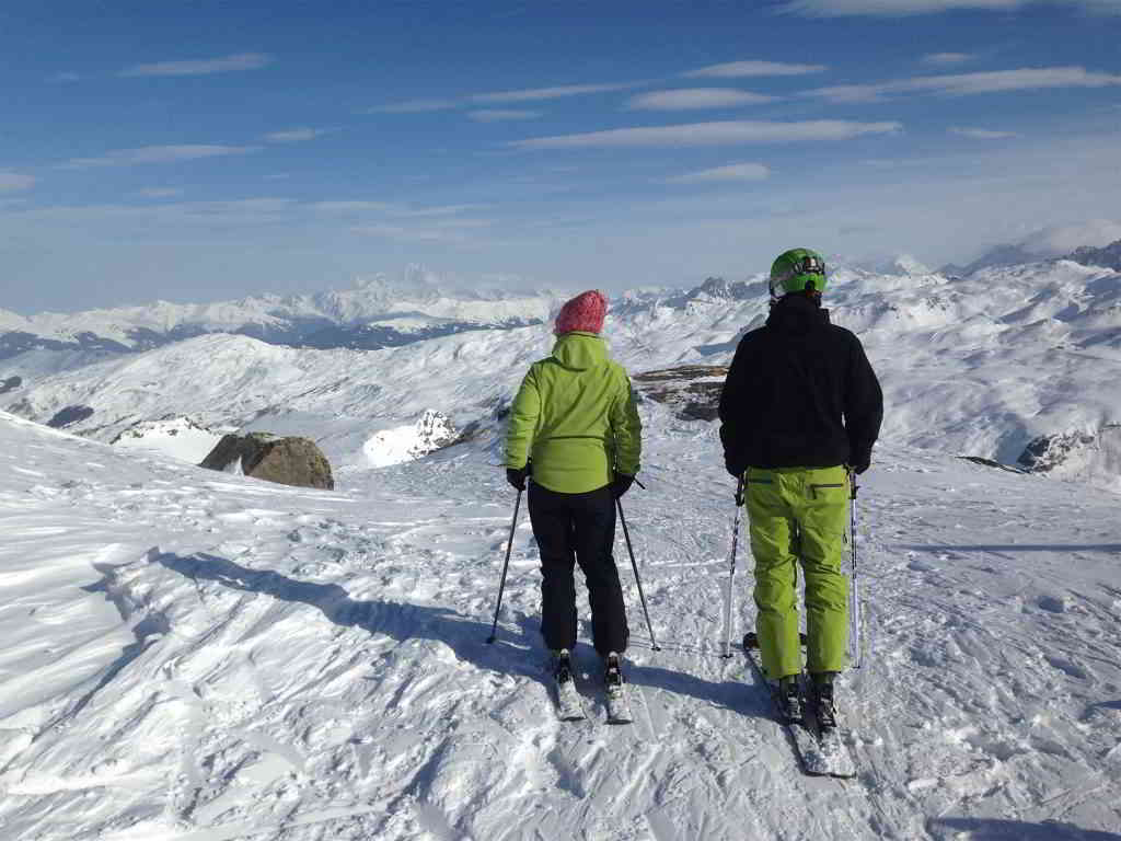 Couple skiing