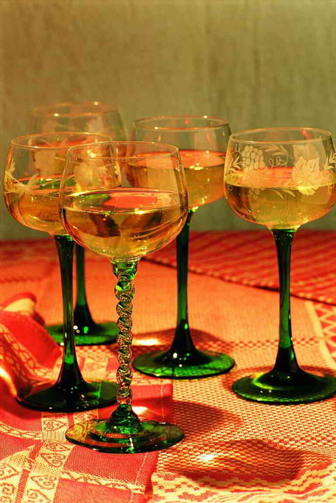 Traditional glasses of Gewürztraminer