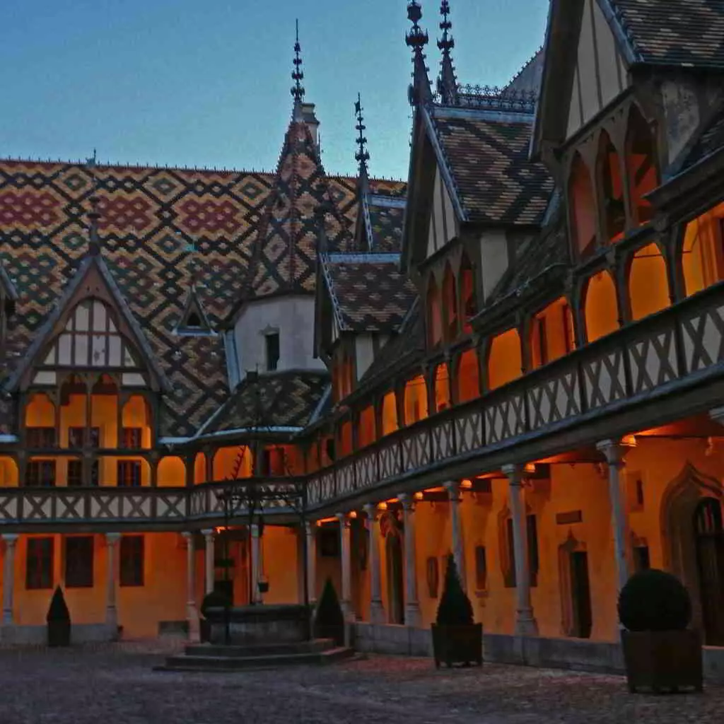 Typical architecture of Beaune, by night